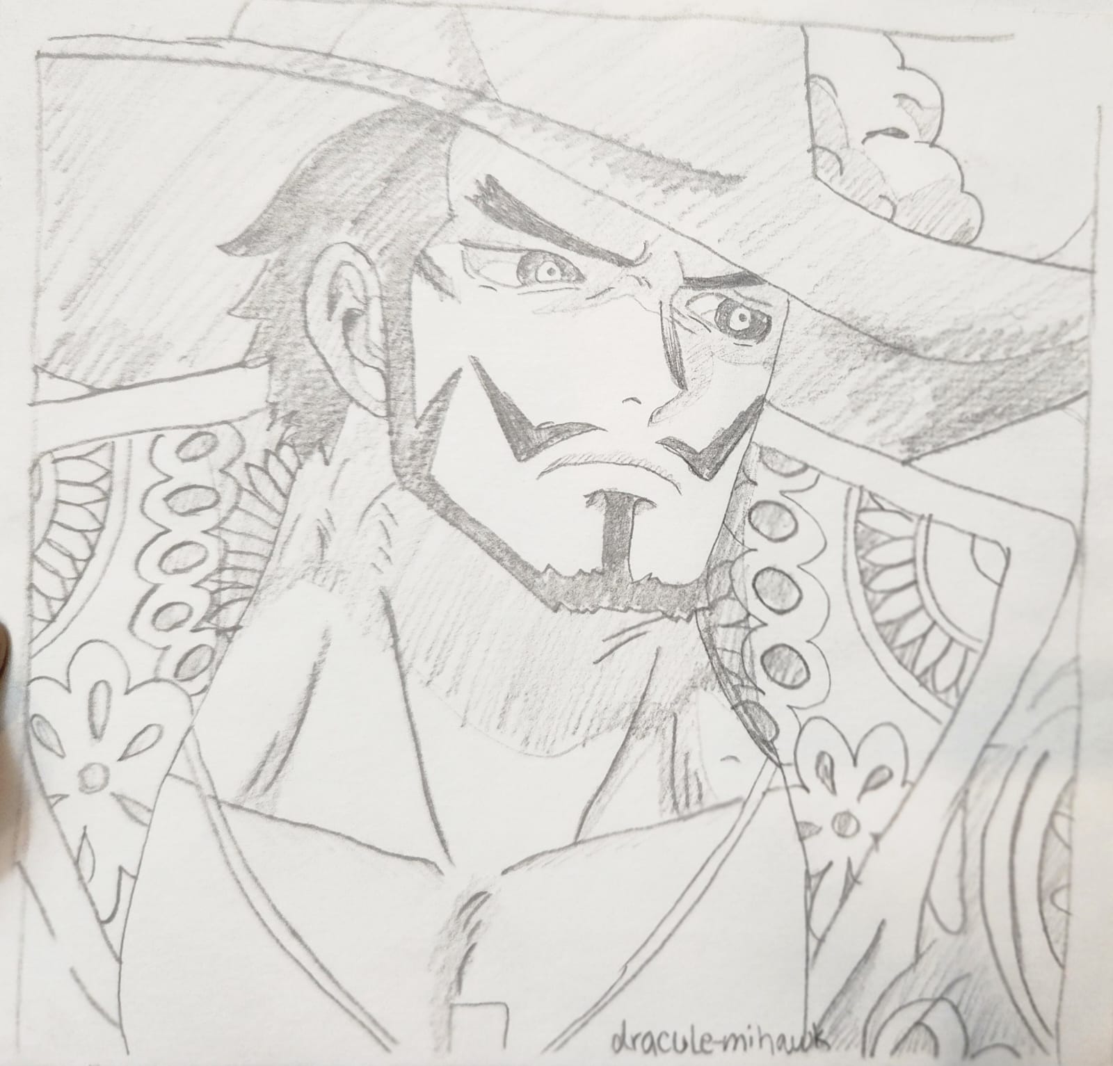 Pencil portrait of Dracule Mihawk