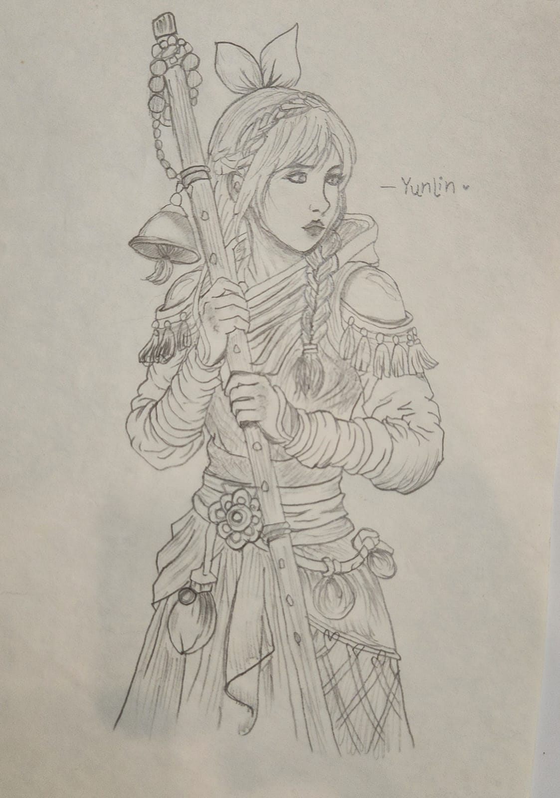 Pencil concept drawing of a fantasy warrior