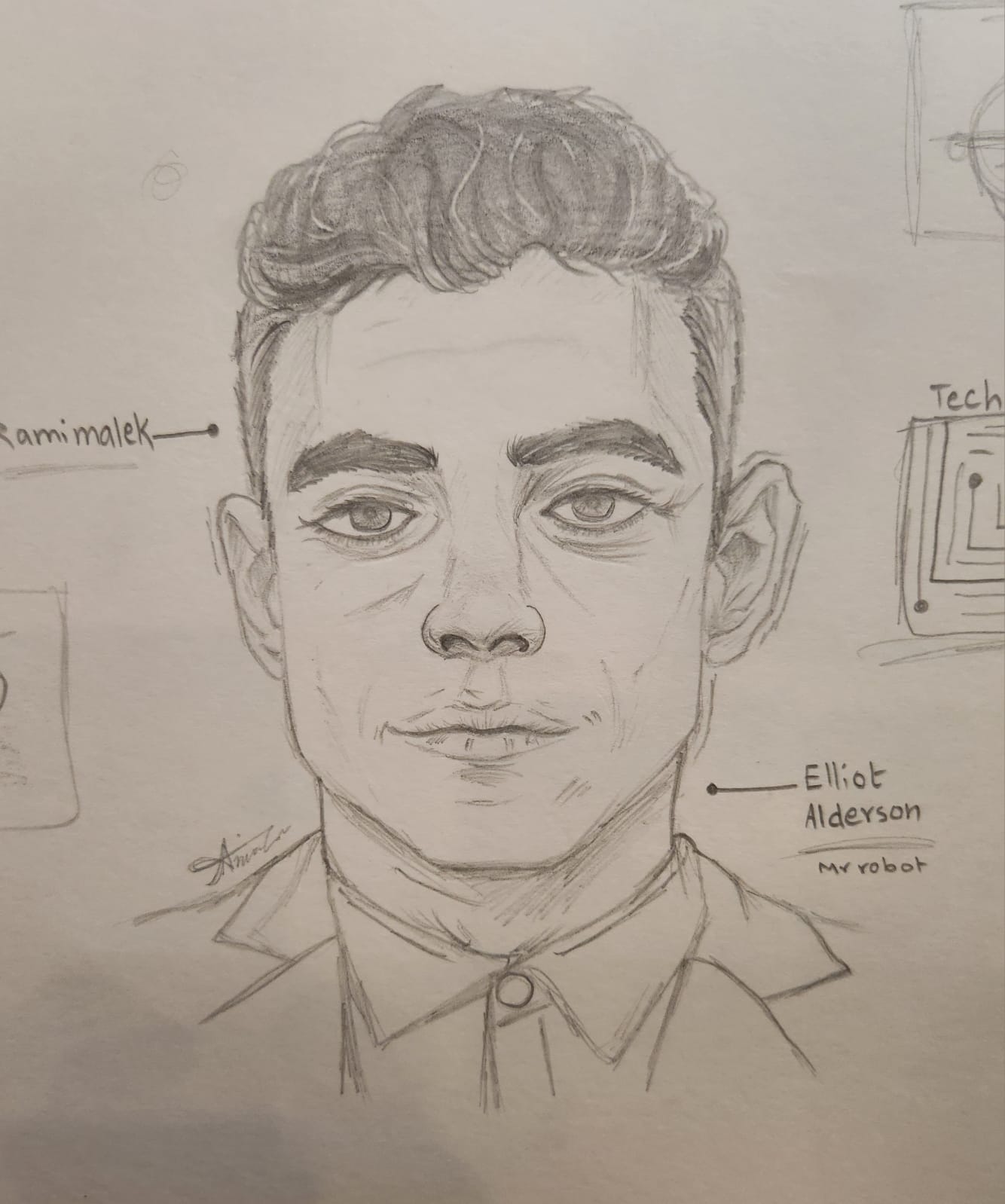 Pencil portrait study of Elliot Alderson